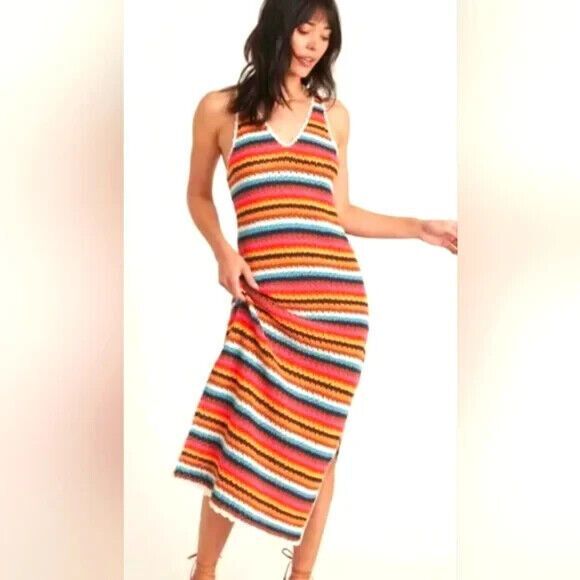 Marine Layer Multicolor Striped Crocheted Midi Dress - Picture 1 of 8